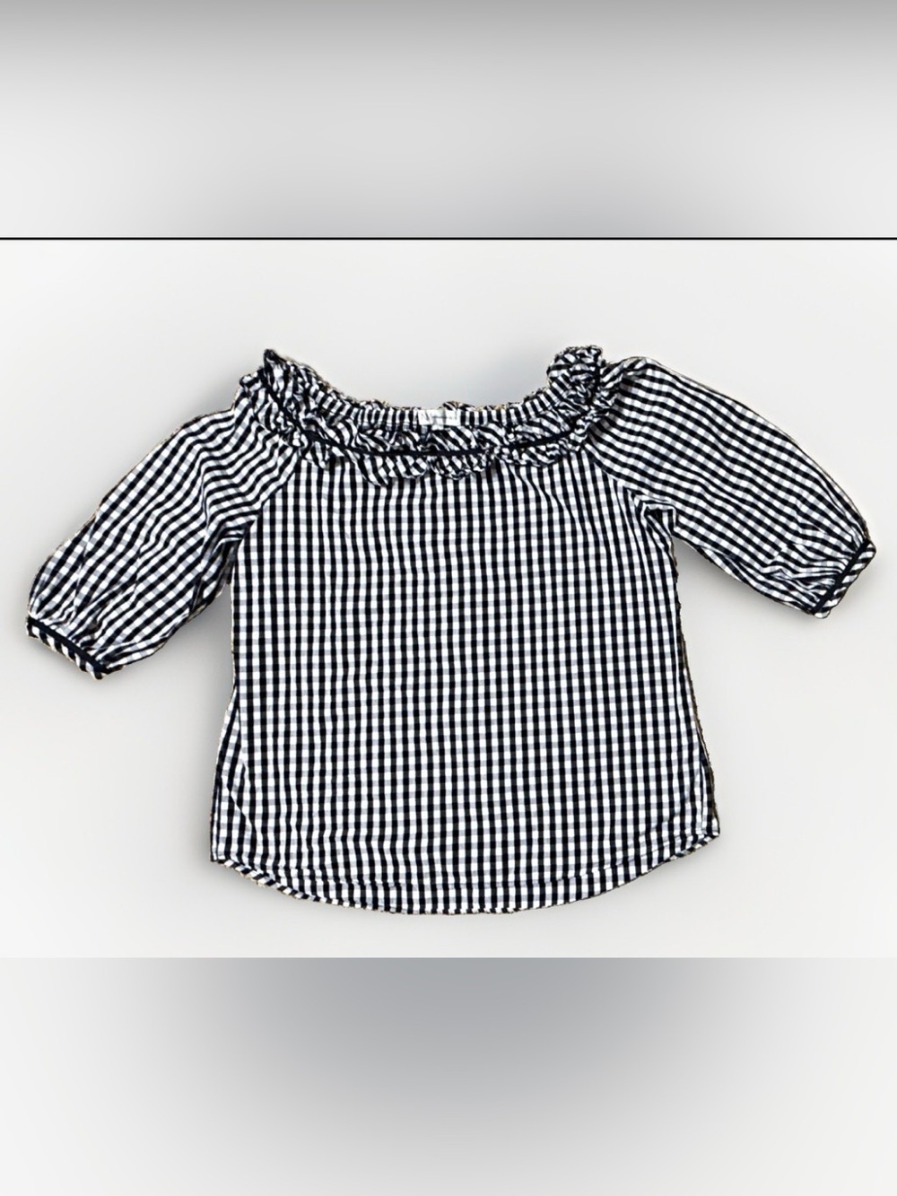 Neiman Marcus off the shoulder black & white gingham blouse